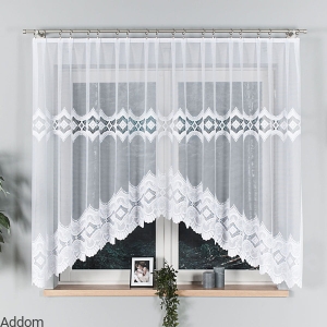 Firany żakardowe gotowe z wysokim podcięciem