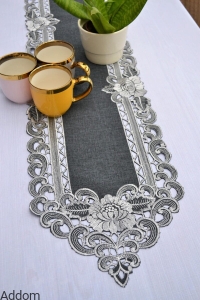 Bieżniki haftowane grafitowe