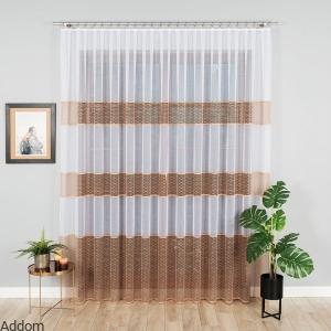 Firany na metry żakardowe z brązowym haftem