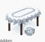 Owalny obrus żakardowy srebrny