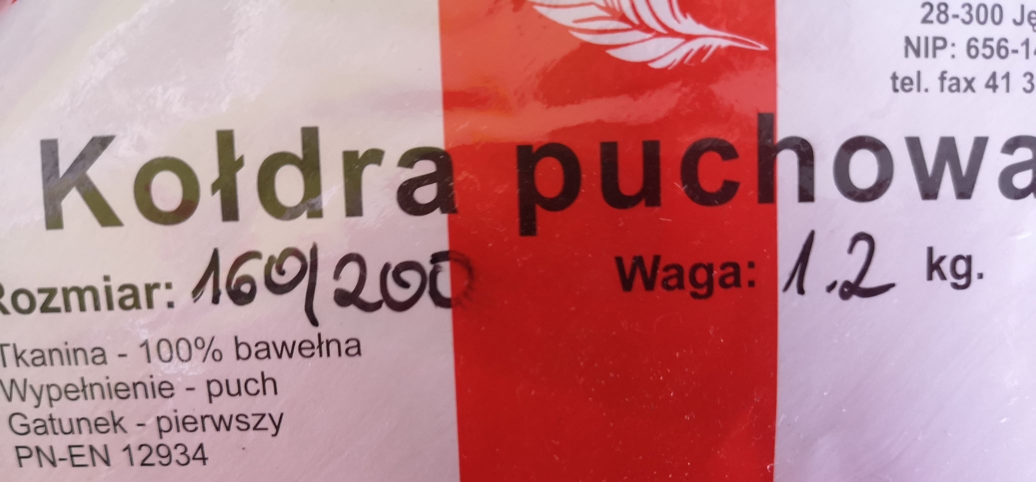 metka kołdry puchowej